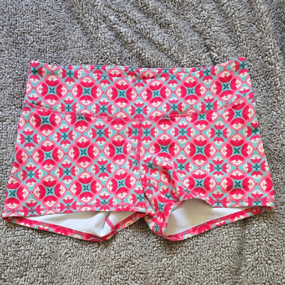 Vibrant Athletic Shorts with Red and Green Pattern